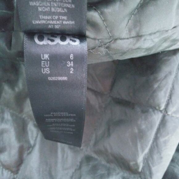 Asos Army Green Utility Jacket Quilted Liner Sherpa lined Hood Size 2 - Picture 11 of 13